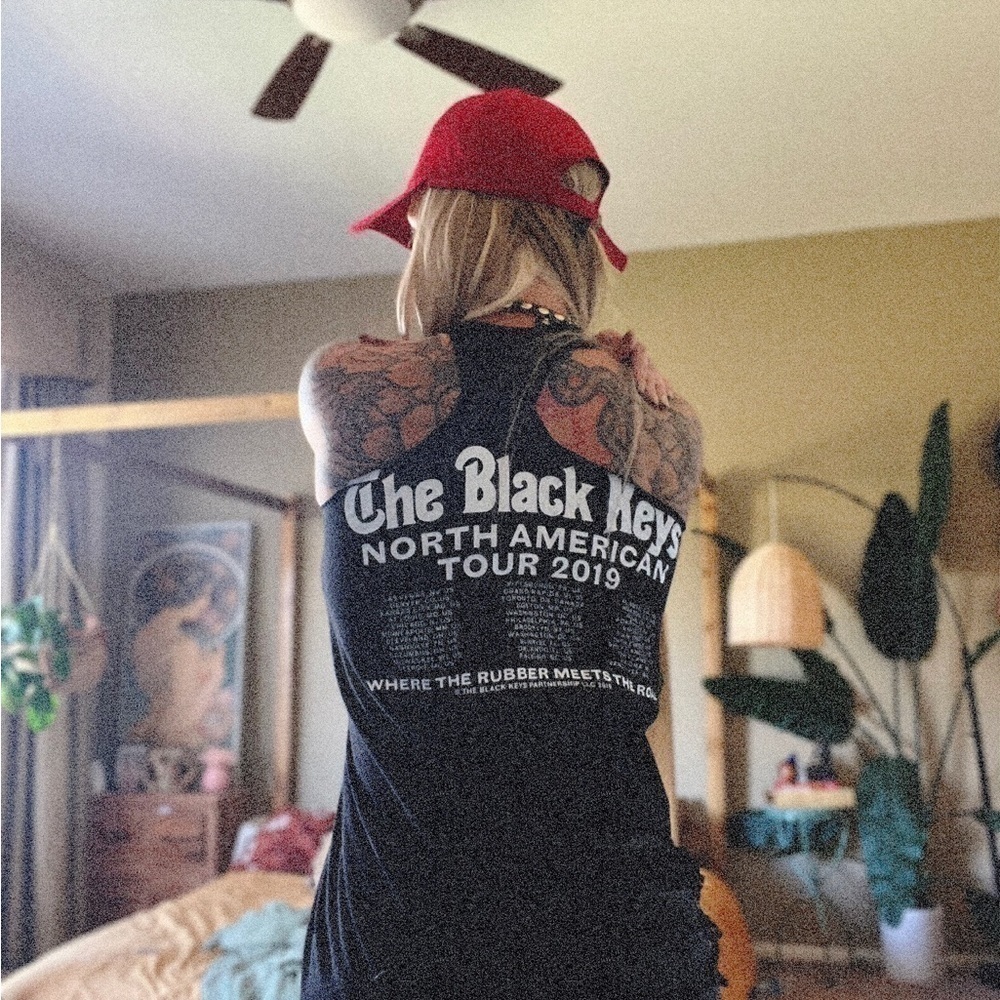 Black Keys/ Oversized Reworked Cold Shoulder Graphic Tour T-shirt